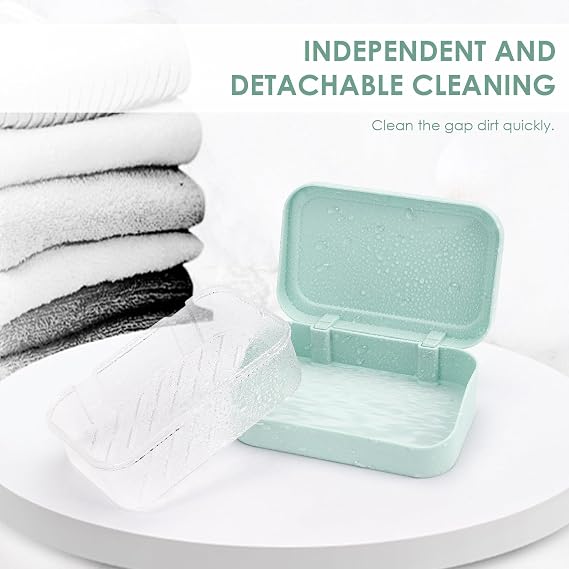 Double Draining Soap Dish with Lid, SAISN Bathroom Soap Holder 2 Pack Travel Bar Soap Case Detachable Slotted Soap Container for Traveling Plastic Soap Box with Cover for Home, Shower, Gym, Blue