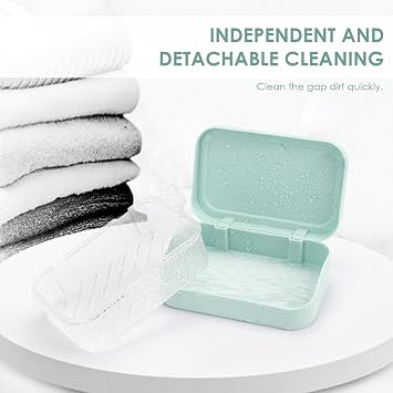 Double Draining Soap Dish with Lid, SAISN Bathroom Soap Holder 2 Pack Travel Bar Soap Case Detachable Slotted Soap Container for Traveling Plastic Soap Box with Cover for Home, Shower, Gym, Blue