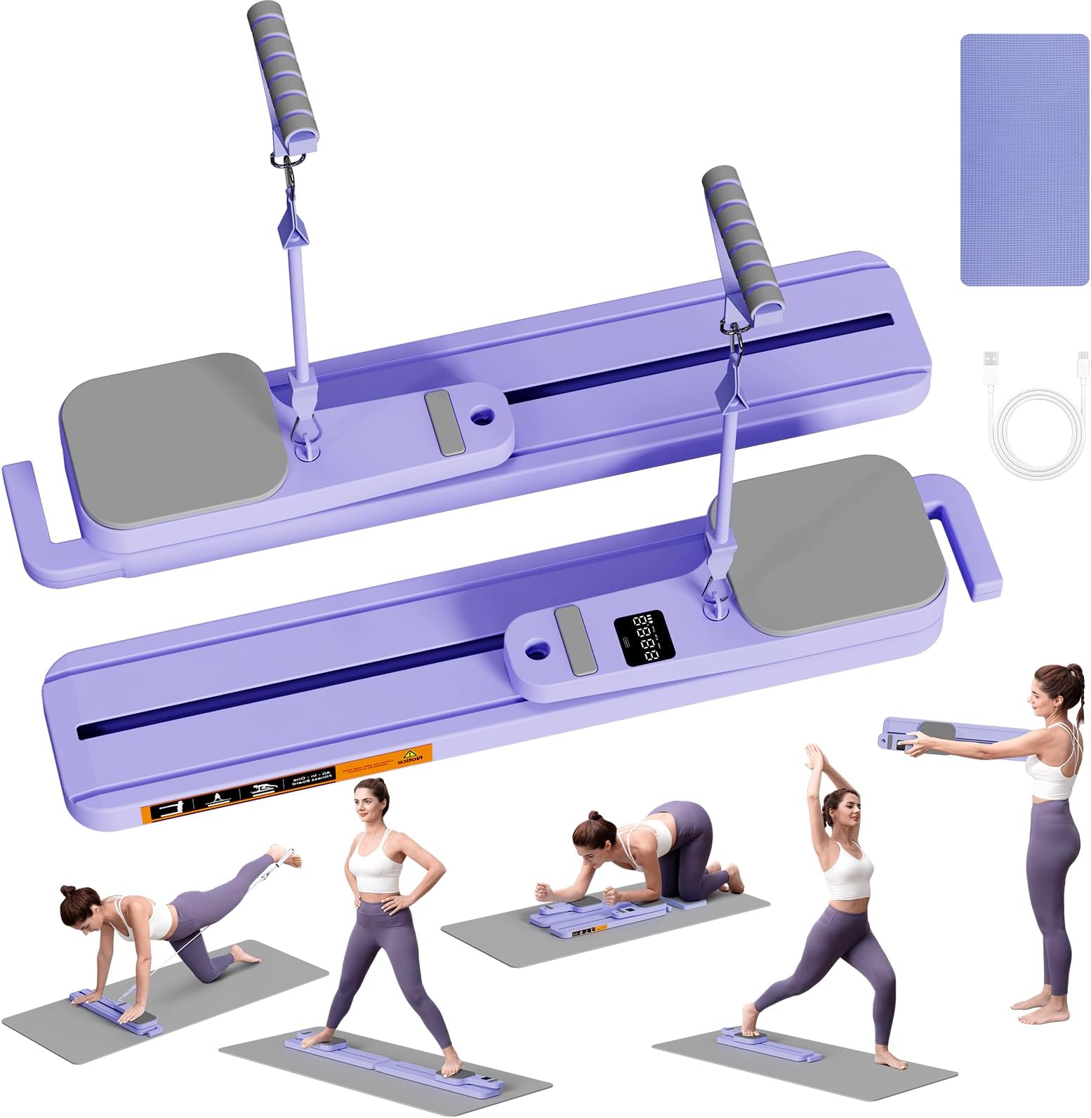 Upgraded Pilates Reformer Machine - 6-in-1 Fitness Board & Pilates Equipment Set with Ab Workout Equipment, Multifunctional Push-Up Board, Resistance Bands, Balance Board & Timer for Full Body Workout