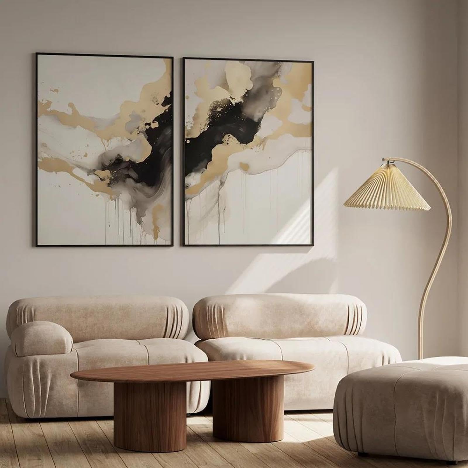 Baibexing Abstract Gold Black Minimalist Poster Prints Canvas Painting Wall Art Bedroom Studio Room Home Decor 30X40Cmx2Pcs Unframed