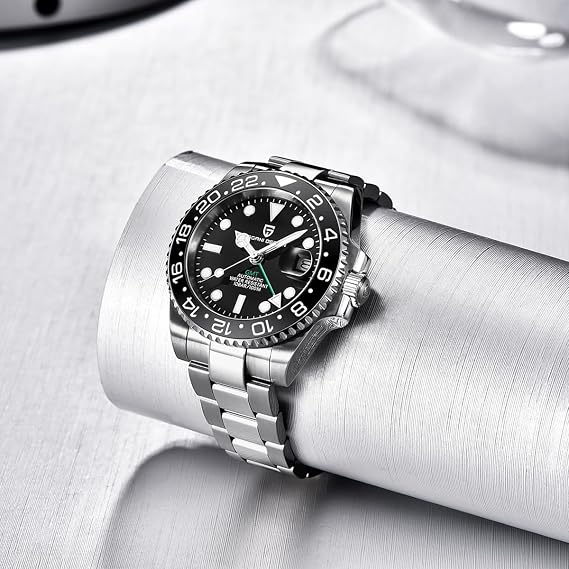Pagani Design GMT Automatic Mechanical Men's Watch Rotating Ceramic Bezel Stainless Steel Watch with Date Function Men's Sport Watch