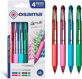 Osama 4 Multi - Set of Retractable Ballpoint Pens 4 Colours 4 Colours 0.1mm Ballpoint Pens with Black, Blue, Red and Green...