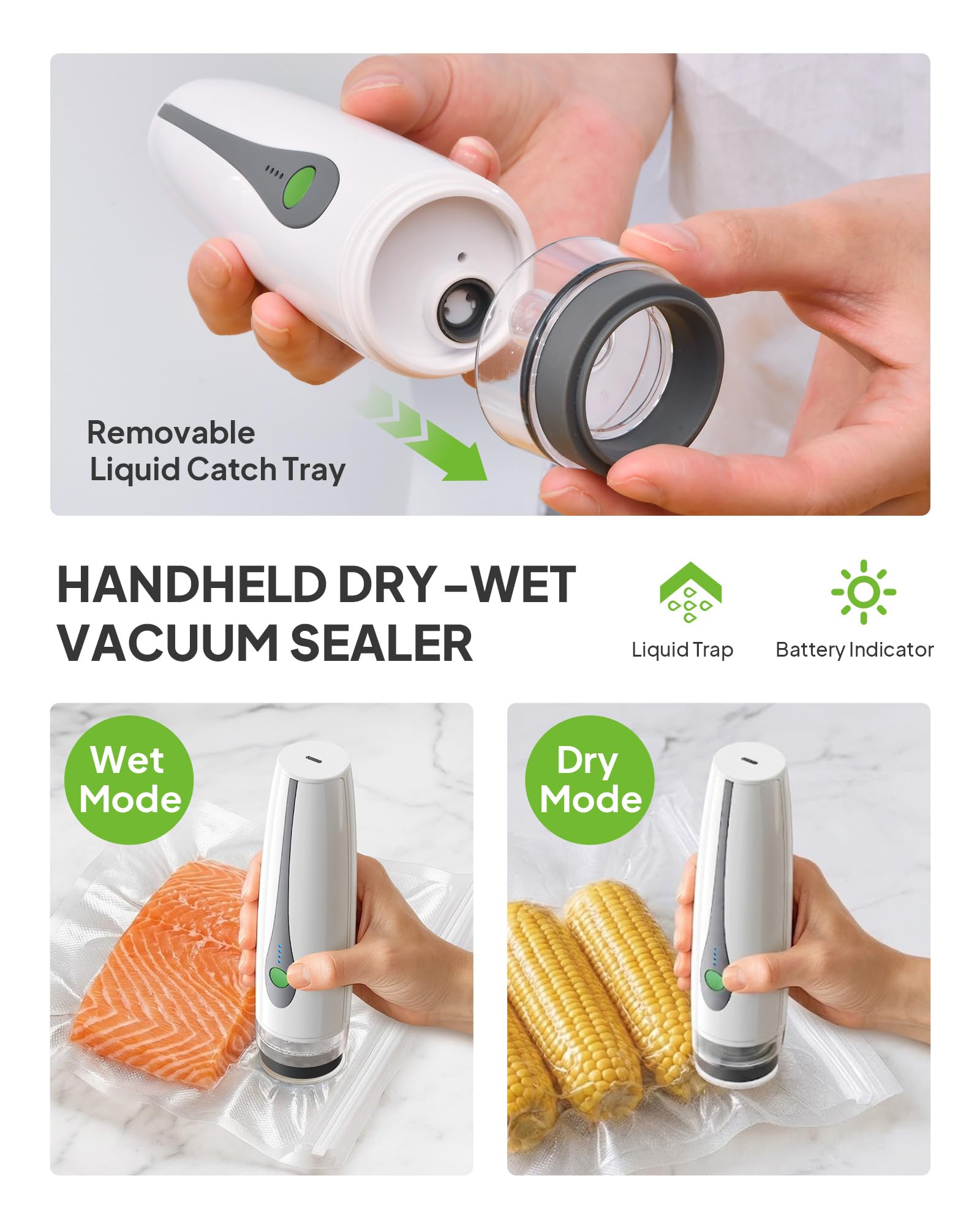 Machine d'emballage sous vide compacte pour nourriture, machine à emballer sous vide portable pour le stockage des aliments, scellant puissant, 30 sacs sous vide réutilisables, pour cuisine/voyage