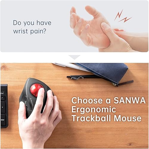 Miniatura 2 de SANWA Ratón de Trackball ergonómico con cable, ratón óptico Rollerball, botones silenciosos programables, Trackball de 1.732 in, 60080012001600 DPI