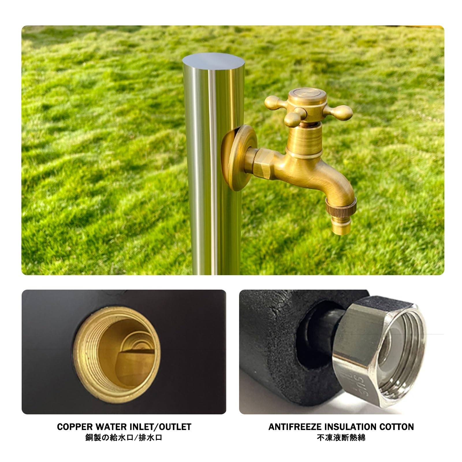 Genérico Grifo Exterior Independiente y Duradero, Grifo de Agua para jardín Vertical, Acero Inoxidable para Villas, lavaderos de Coches y Patios - 95 * 8,9 cm (37,4 * 3,5 Pulgadas)