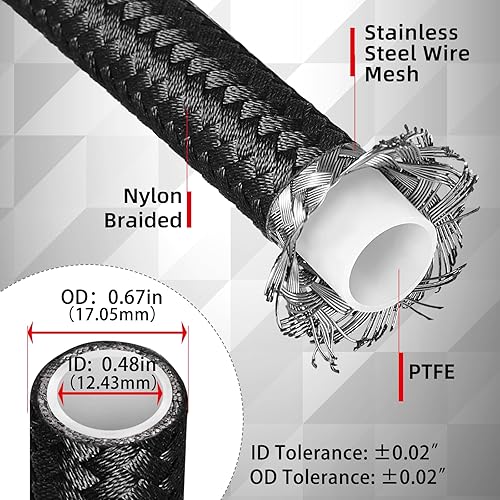 Miniatura 9 de 6AN - Kit de línea de combustible de PTFE de 25 pies, 6AN 38 pulgadas LS Swap EFI E85 manguera de combustible trenzada de nailon de acero