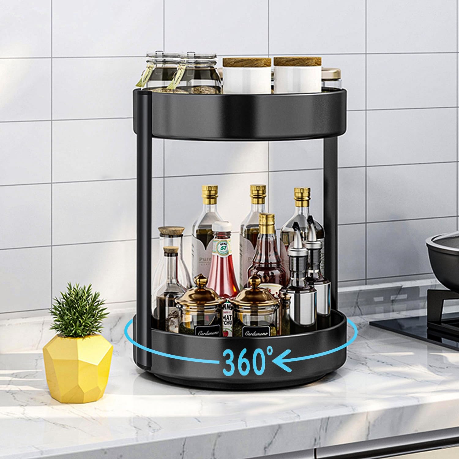 KLM Lazy Susan In Legno Di Acacia 30,5 Cm – Organizer Girevole A Due Ripiani Per Spezie E Cucina