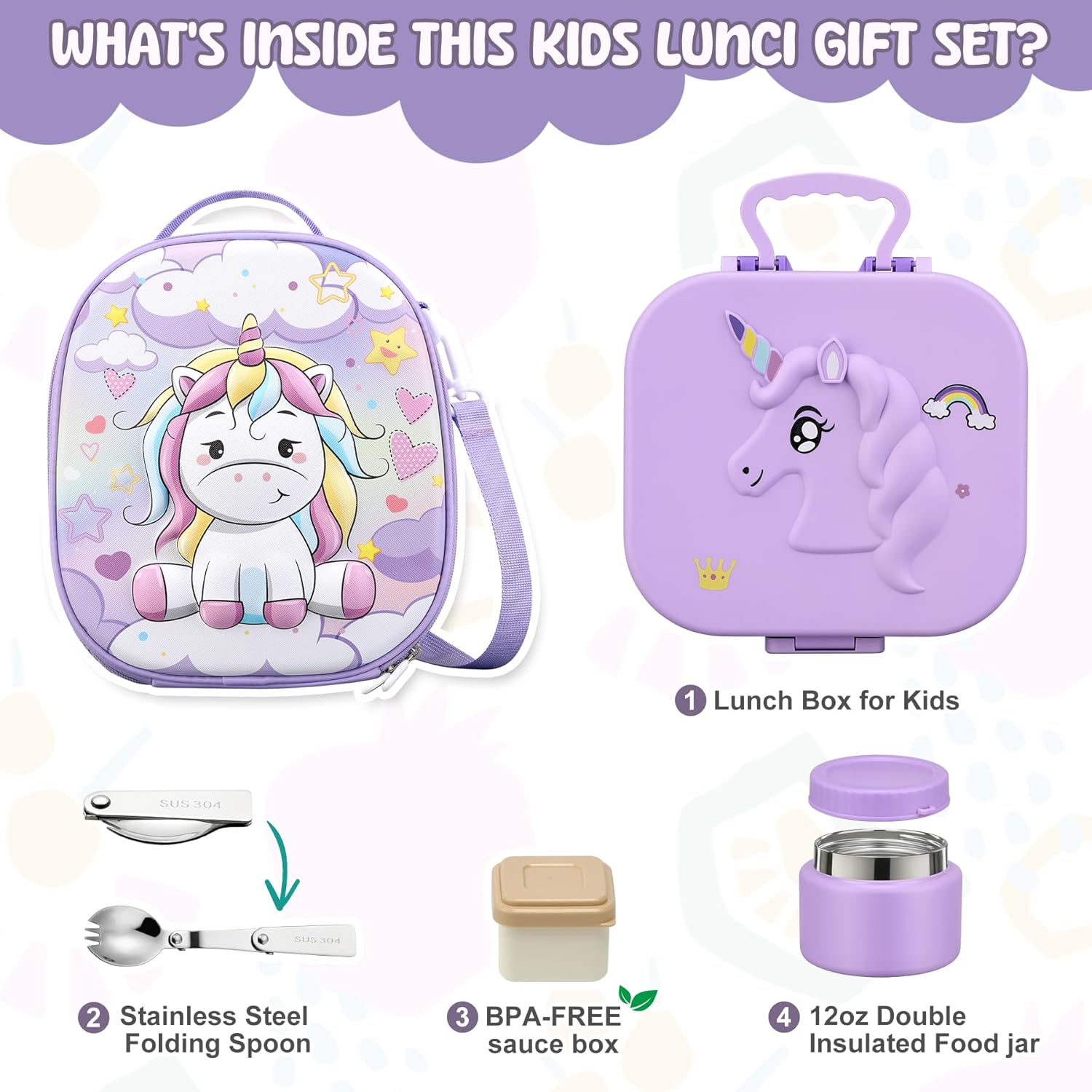 Lunch Box Kids Bento Lunch Box with 13oz Soup Thermo Leak-Proof Lunch Food Container with 5 Compartment Thermo Hot Food Jar and Insulated Lunch Bag for Kid Toddler Girls Boys to School - Image 6