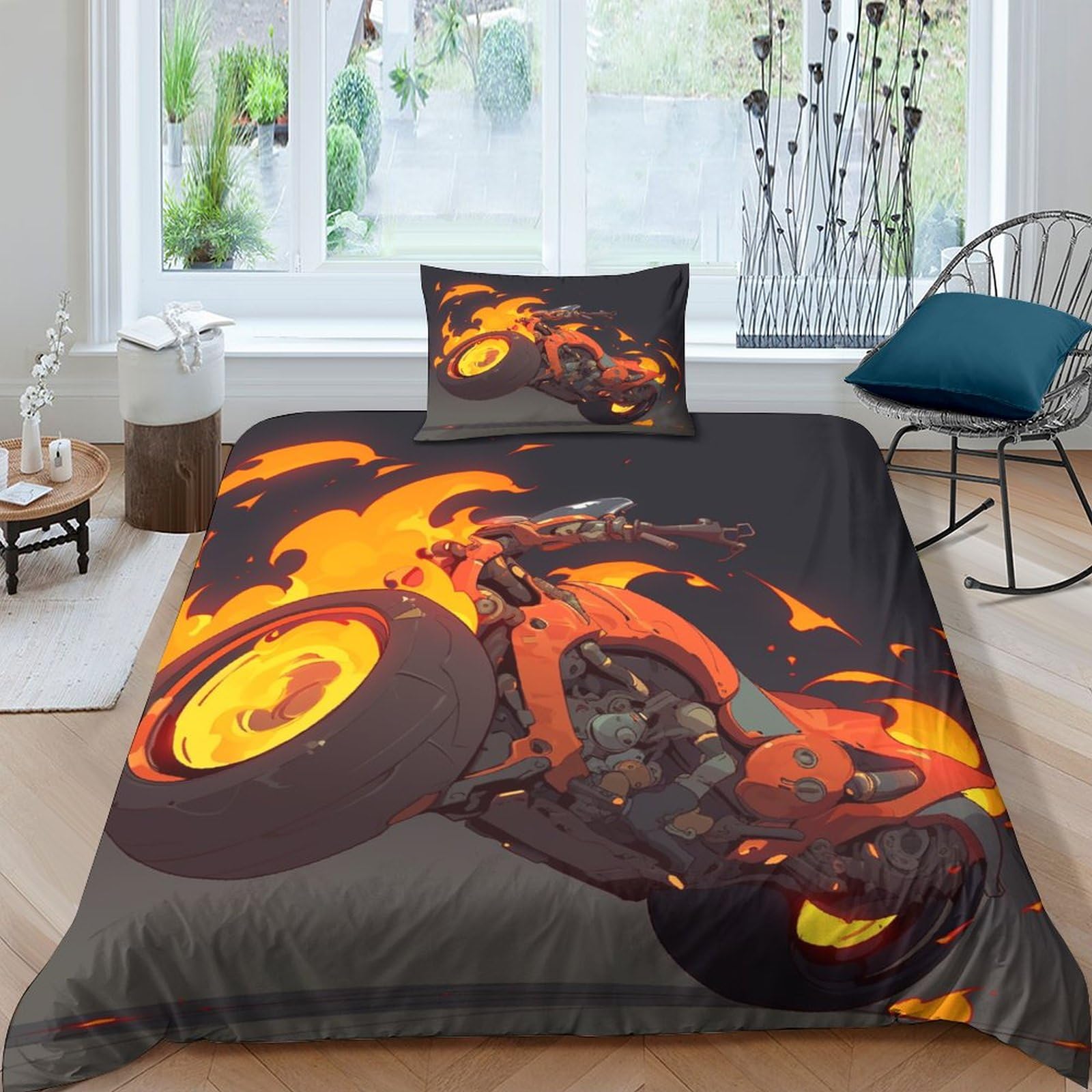 Ensemble de literie single IOFEER housse de couette moto 135x200