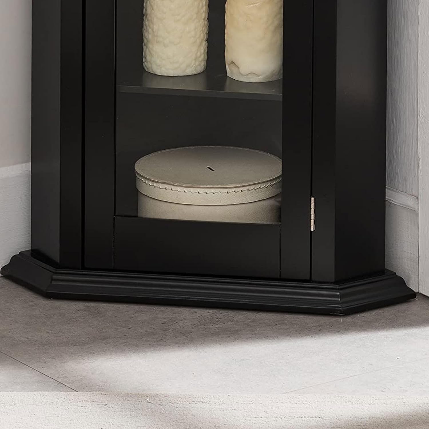 Kings Brand Furniture Corner Curio Storage Cabinet with Easy-to-Open Glass Door, Black Finish