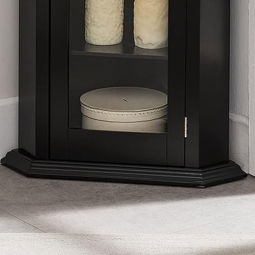 Miniatura 5 de Kings Brand Furniture - Armario de almacenamiento esquinero Curio con puerta de cristal negro