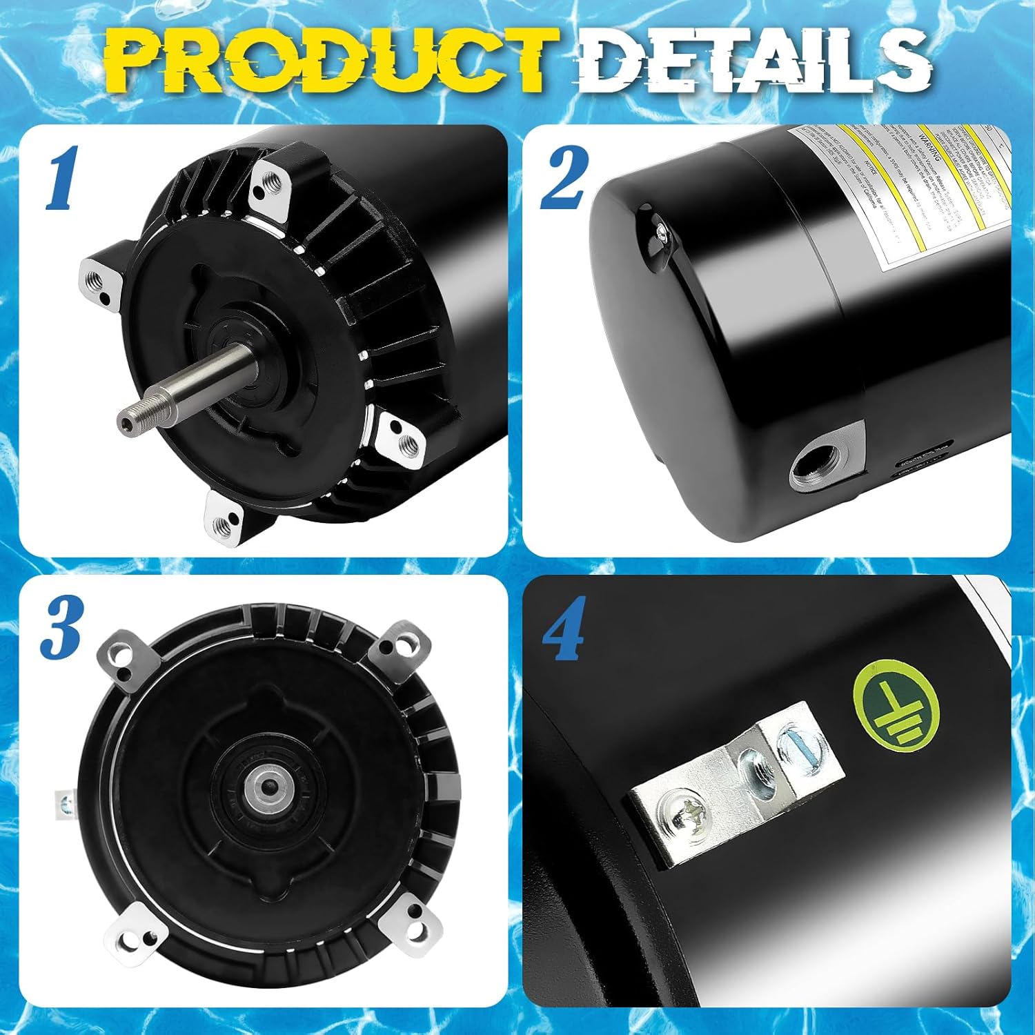 SP1610Z1MBK Pool Pump Motor 1HP, Replacement for Hayward Super Pump/Super II/MaxFlo/Northstar, 115/230V Dual Voltage, 3450 RPM, 56J Frame, 7.5/15A, 1045 Steel Threaded Shaft, Pool Motor