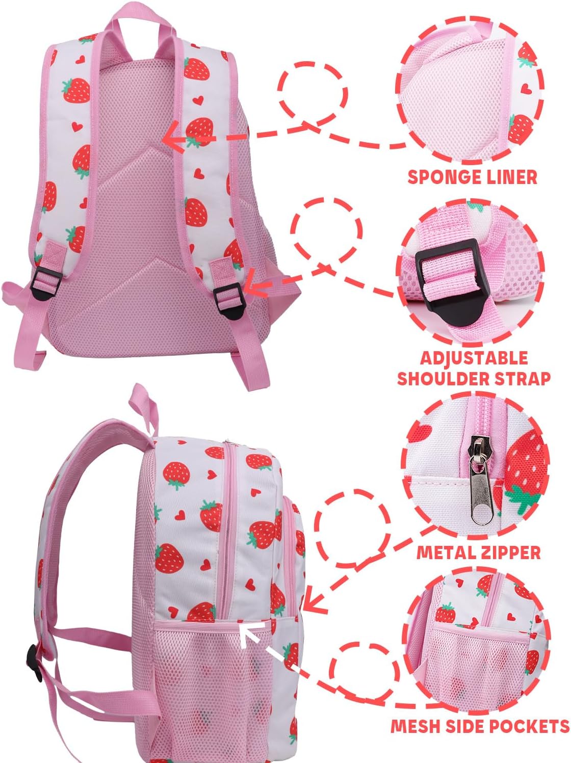 Strawberry Backpack 17 Inch Made of Oxford cloth