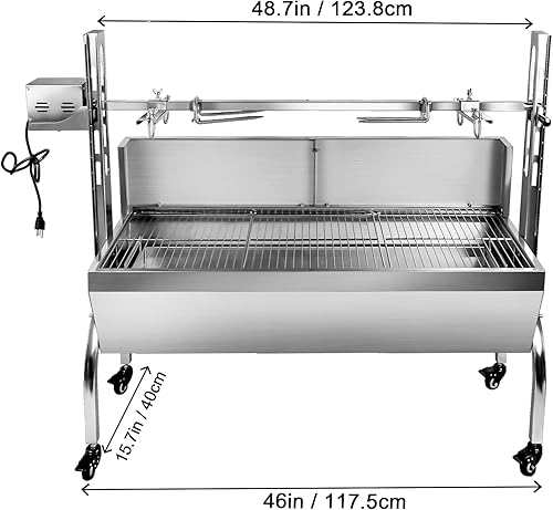 Miniatura 4 de Parrilla eléctrica para asador de 48.6 pulgadas, soporte para asador de cordero de cerdo, capacidad de 176 libras, altura ajustable, kit de parrilla