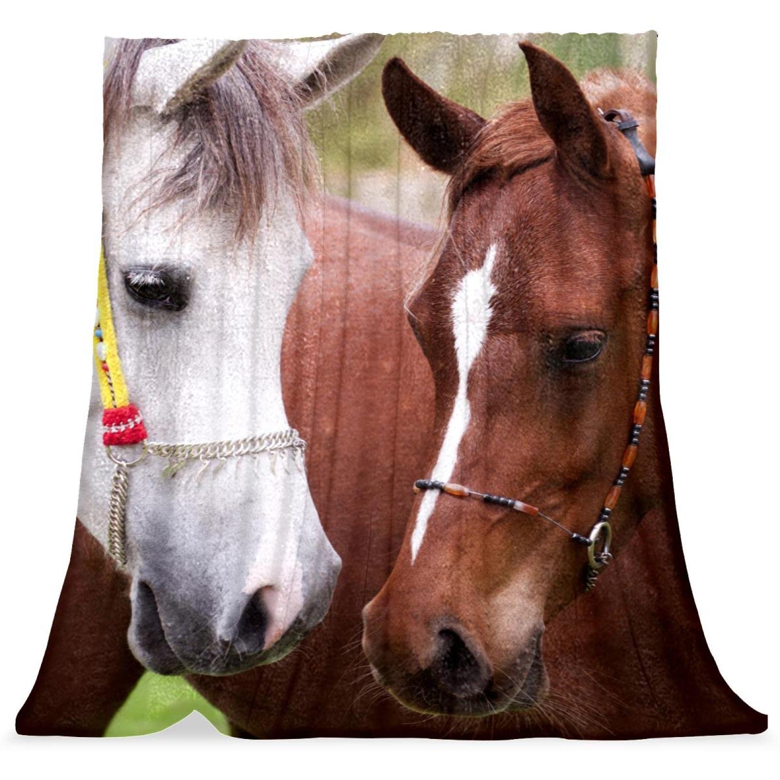 Couverture en peluche microfibre imprimé chevaux animaux pour sieste et lit