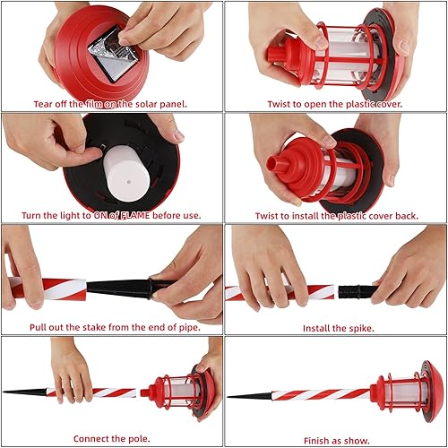 Miniatura 8 de Dynaming 6 Pack Christmas Solar Flame Garden Lights Outdoor, Dual Use Flickering Flame Torch Candy Cane Pathway Marker, Xmas Hanging Lantern Lights