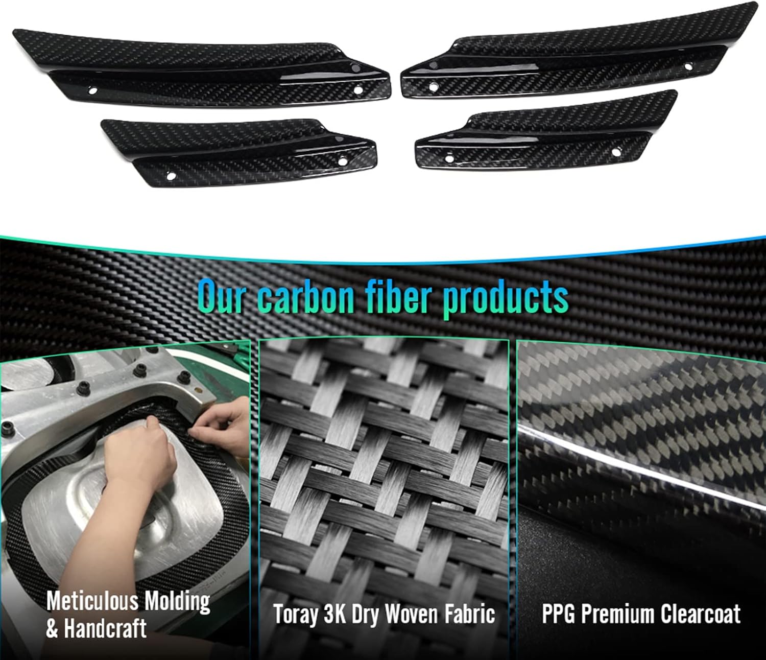 4pcs Front Side Body Bumper CANARDS Trim for 2020 2021 Chevrolet Corvette C8 | GM Z51 Style, Attach