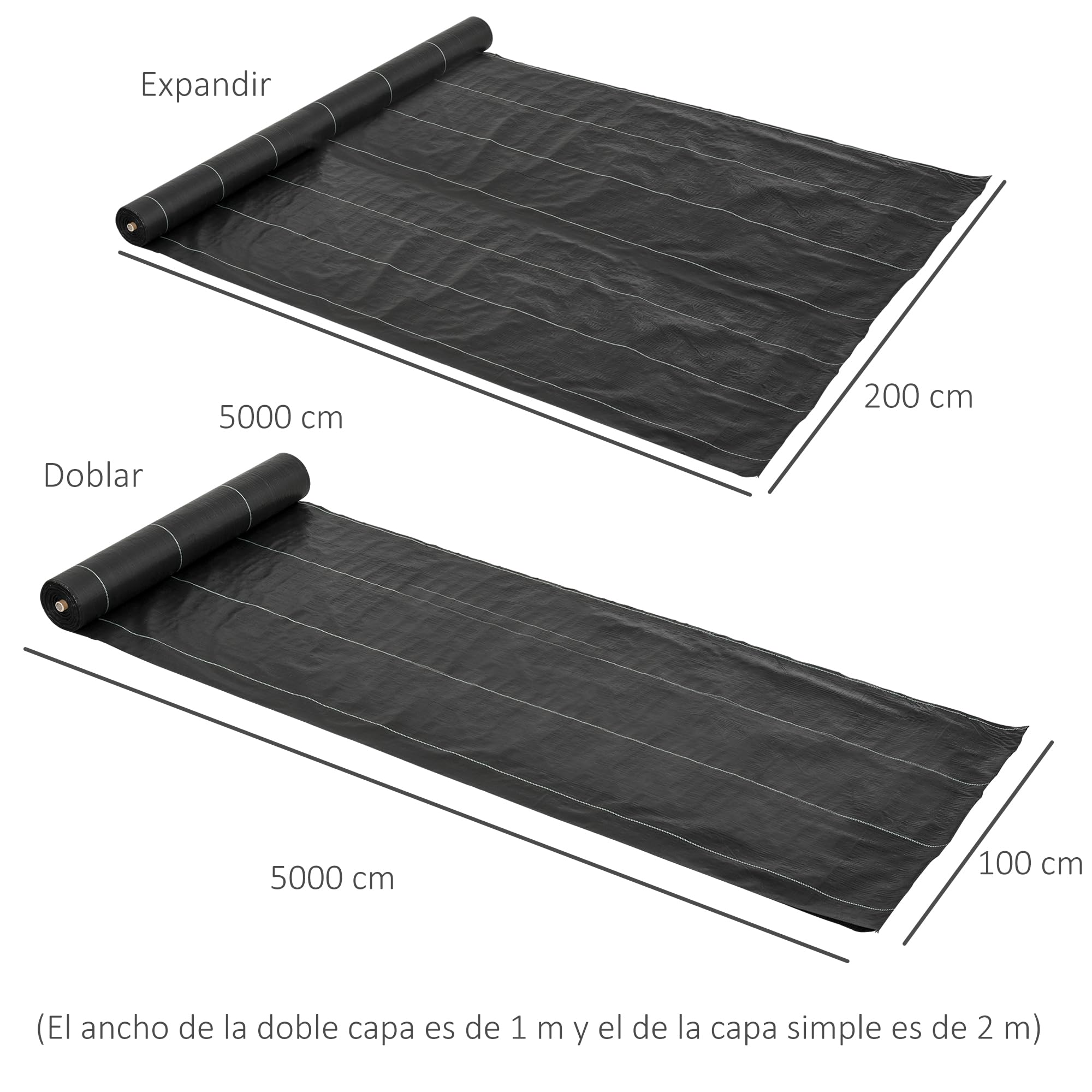 Outsunny Malla Antihierbas Malla Antihierbas 2x50 m Malla Antimaleza Malla Geotextil contra Malas Hierbas y Malezas 100 g/m² para Jardín Terraza Patio Negro