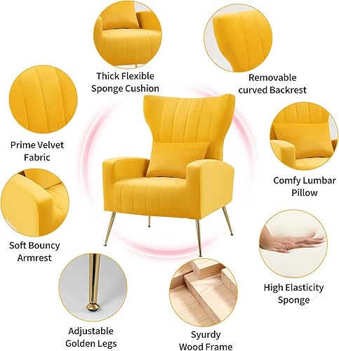 Miniatura 134 de Sillas modernas para sala de estar, sillón de terciopelo con almohada lumbar, sillas de dormitorio con respaldo alto, silla de tocador, silla de