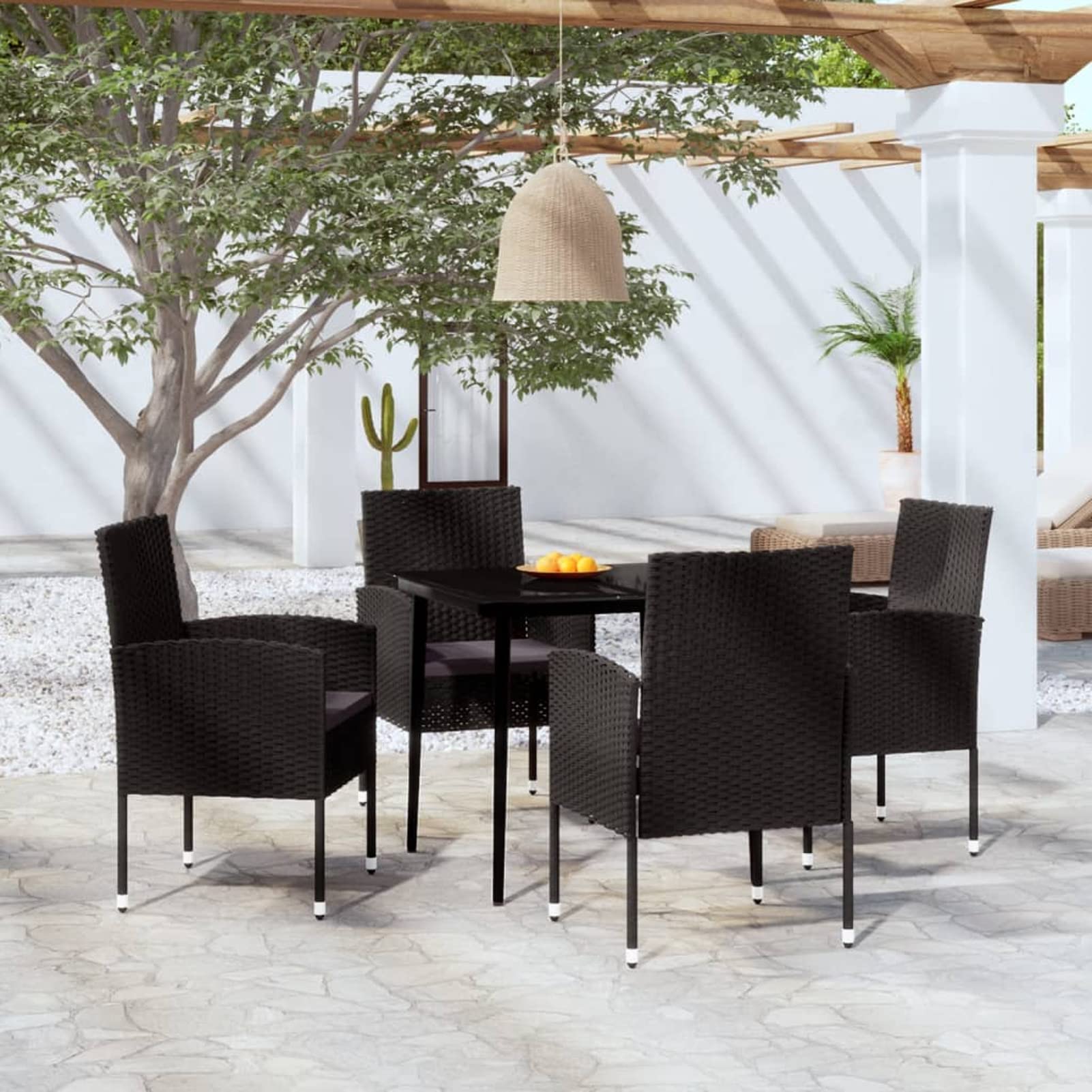 Ensemble à dîner d'extérieur noir Chusui 5 pcs avec table de patio et chaises de salon de jardin