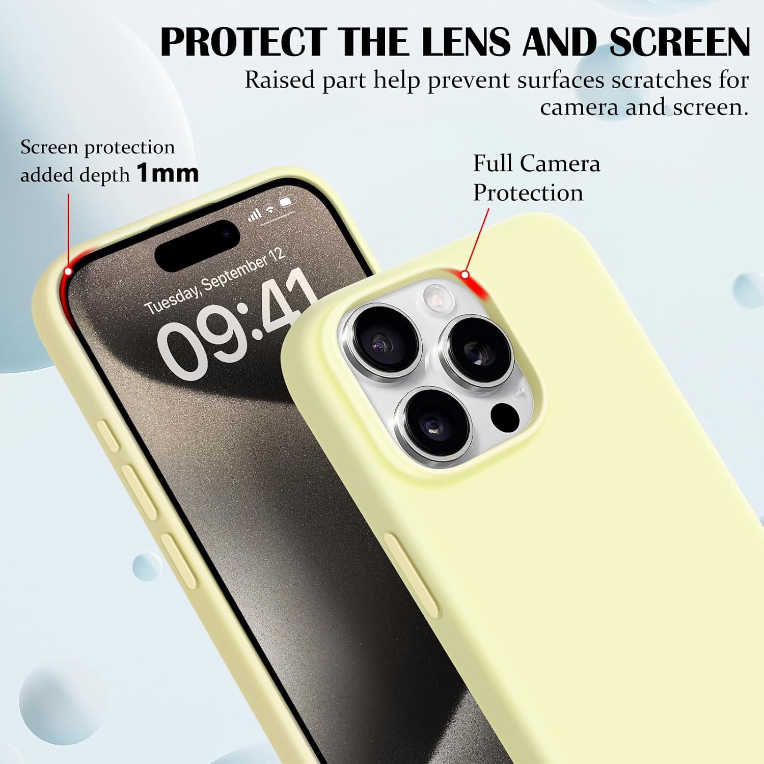  for iPhone 15 Pro Max Case, Solid Color Liquid Silicone Case for Women Girls Men Anti-Drop Anti-Scratch Bumper Lining Shockproof Drop Protective Cover for iPhone 15 Pro Max-Yellow thumbnail