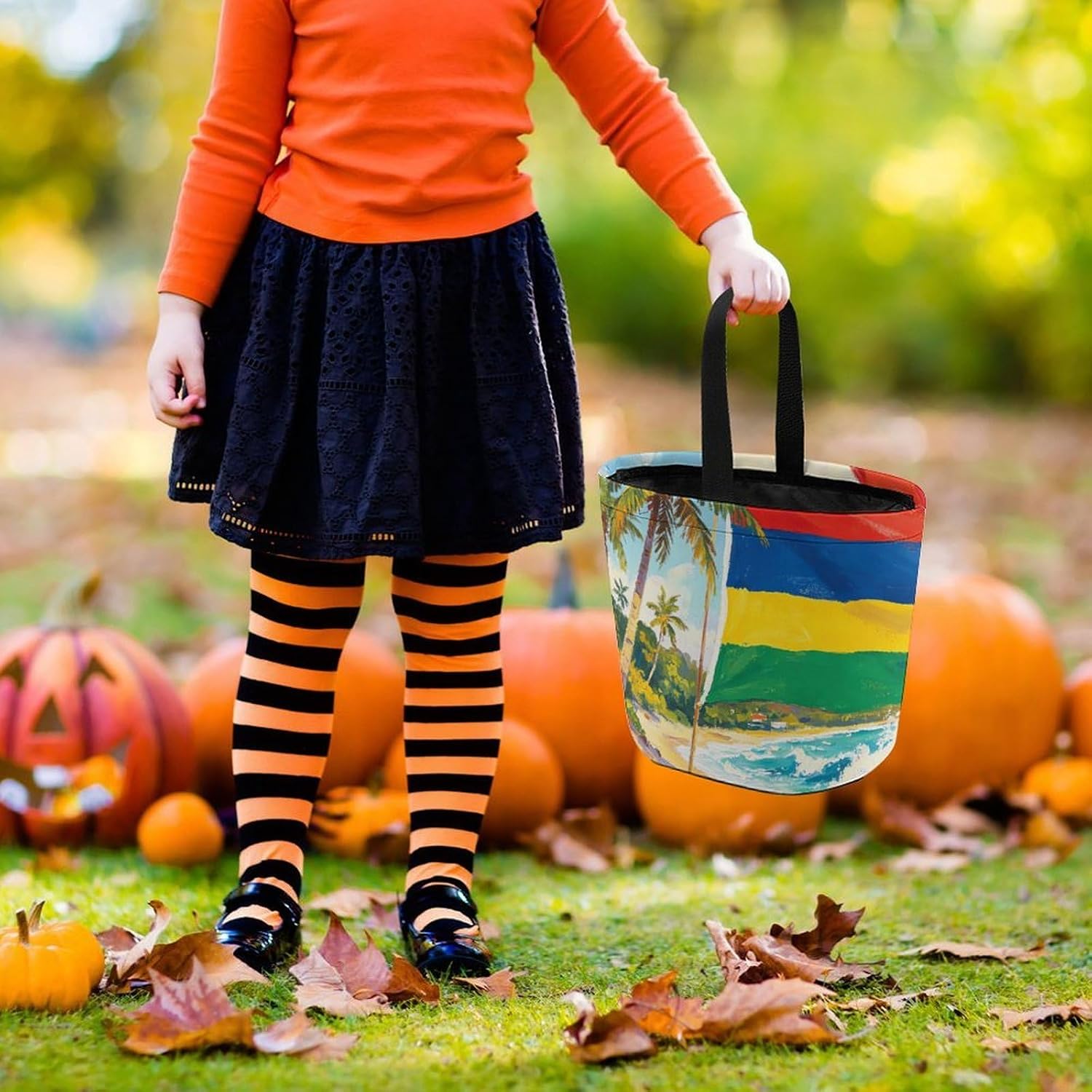 Mauritius Beach Flag Halloween Basket Candy Tote Bag Easter Bucket image 2