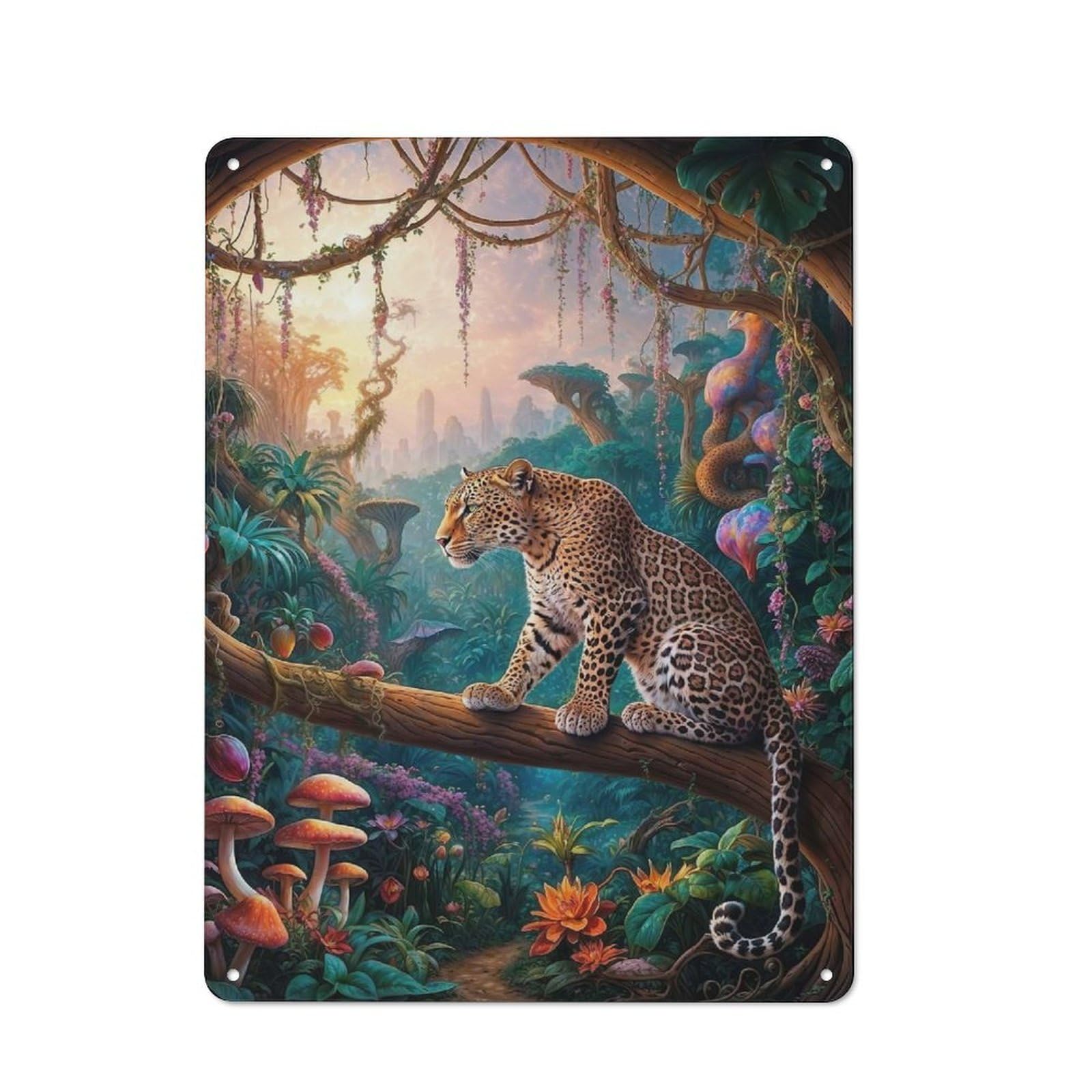 Junmoney Amazing Leopard Safari Tin Sign With Design 40X30cm, Outdoor Room Porch Wall Decor For Greenhouse, Garden Room, Cafe Or Entryway
