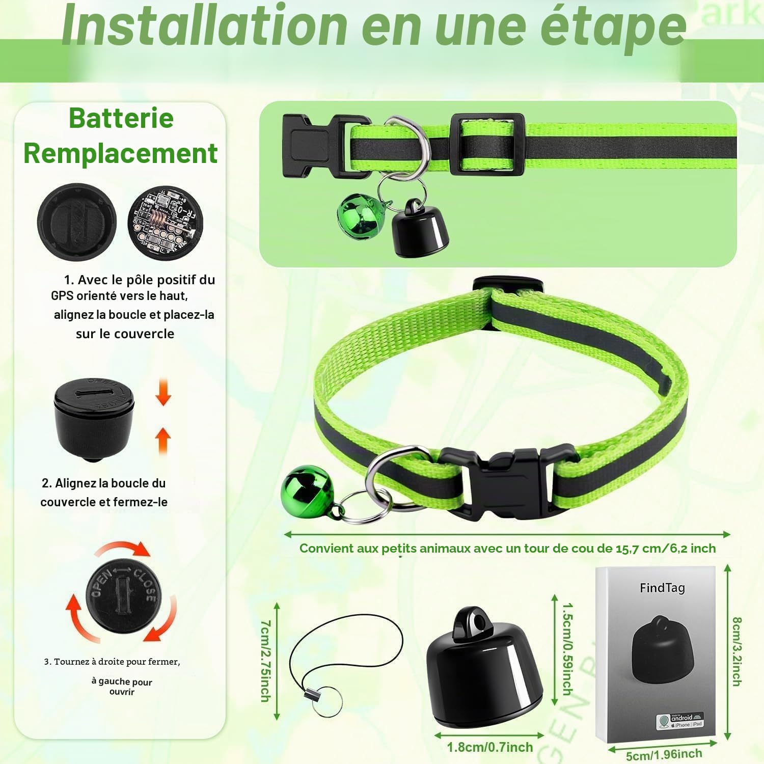 Traqueur de chien et chat avec colliers, traqueur intelligent pour chats sans frais mensuels, pas de SIM nécessaire, compatible avec iOS/Android, dispositif de suivi mondial pour tous les chats et