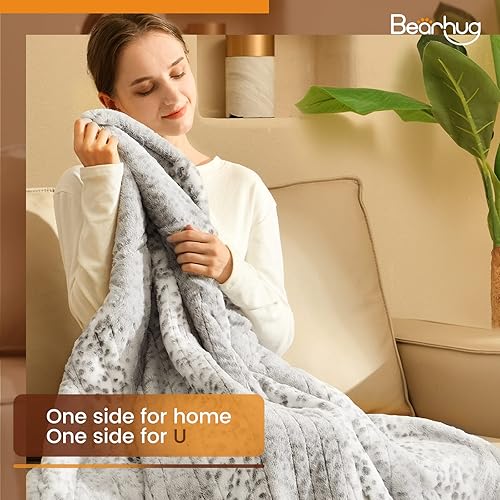 Miniatura 2 de Bearhug Electric Heated Throw Blanket 50" x 60", Reversible Faux Fur & Sherpa, 5-Year Warranty, 6 Heating Levels & 4H Auto Off, Over-Heat Protect,