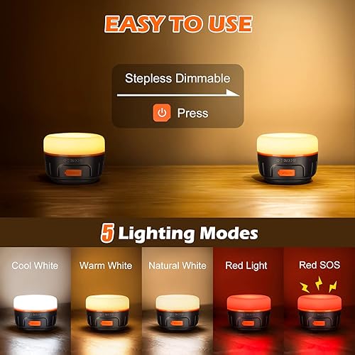 Miniatura 10 de Luces LED para campamento, recargables, luces colgantes para tienda de campaña, 1000 lm hasta 150 horas de funcionamiento, banco de energía 5200