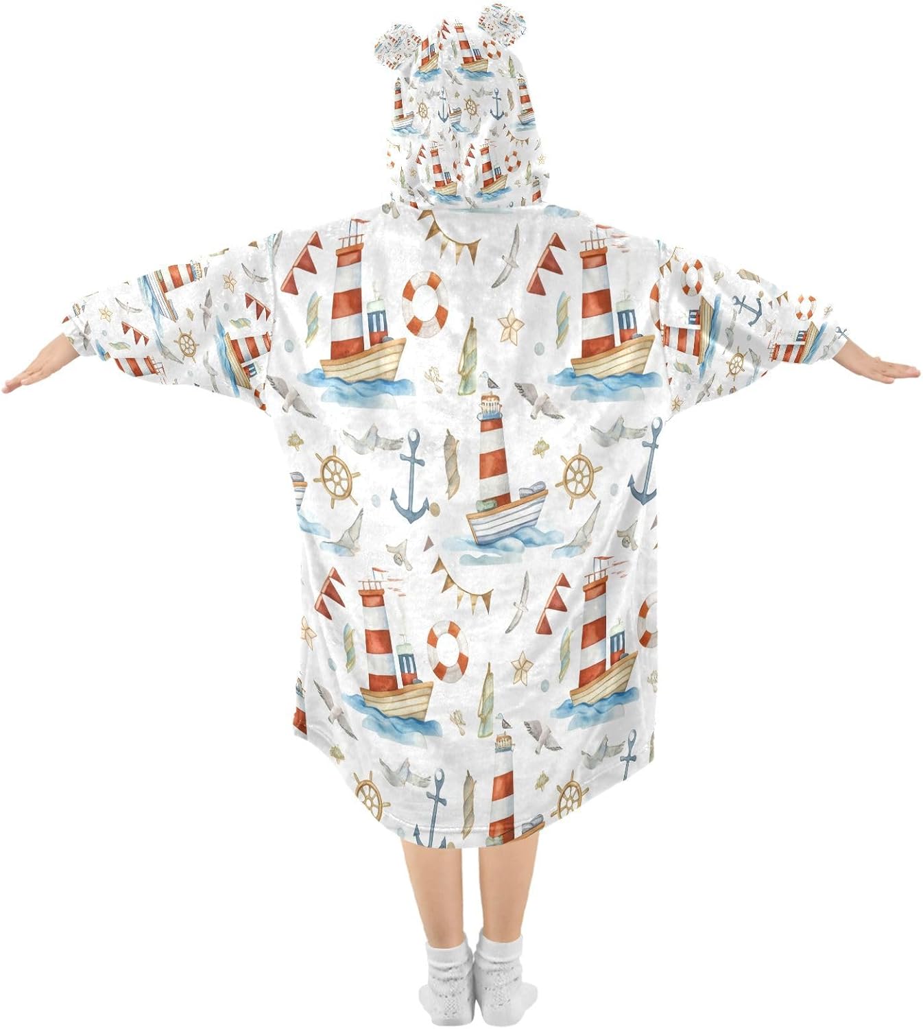 Kigai Boat Wearable Blanket Hoodie for Kids Oversized Hooded Blanket Warm & Cozy Sweatshirt with Pockets