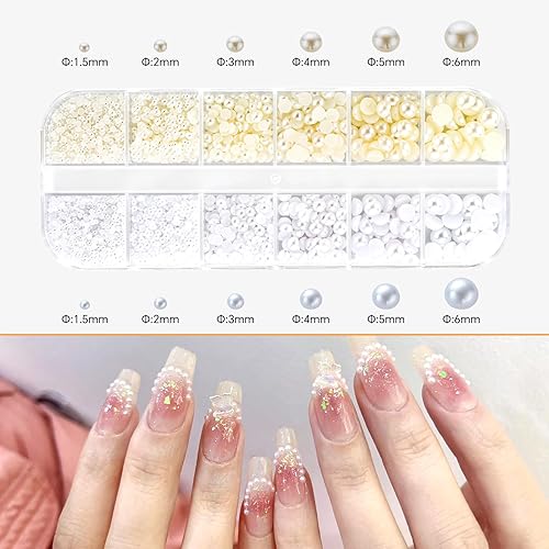 Miniatura 2 de 3 cajas de 6600 piezas de diamantes de imitación para arte de uñas, perlas semicirculares, gemas multicolor para uñas AB con parte trasera plana,