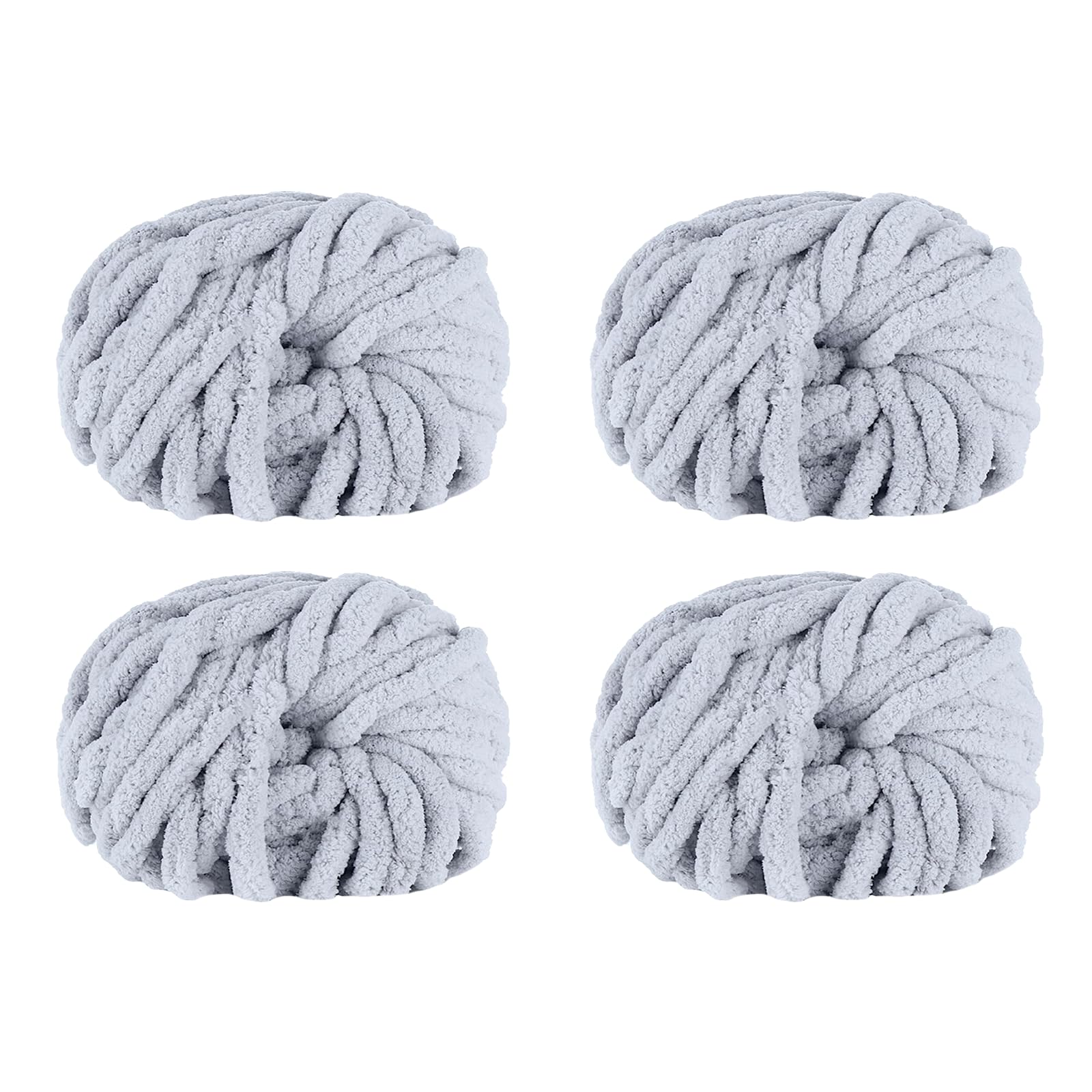 Maxee Chunky Chenille Yarn 1000g (4 Skein: 250g/8.8 oz, 27 yds) for Hand Knitting, Large Soft Fluffy Crocheting, Perfect for Crocheting Pet Nest, Blanket, Decorative Pillows（Light Gray）