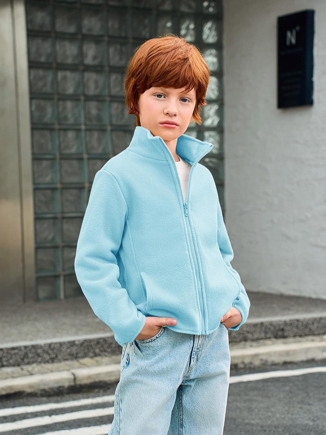 Haloumoning Boys Polar Fleece Jacket Kids Full-Zip Lightweight Long Sleeve Mock Jackets Fall Outwear 5-14 Years - Image 2