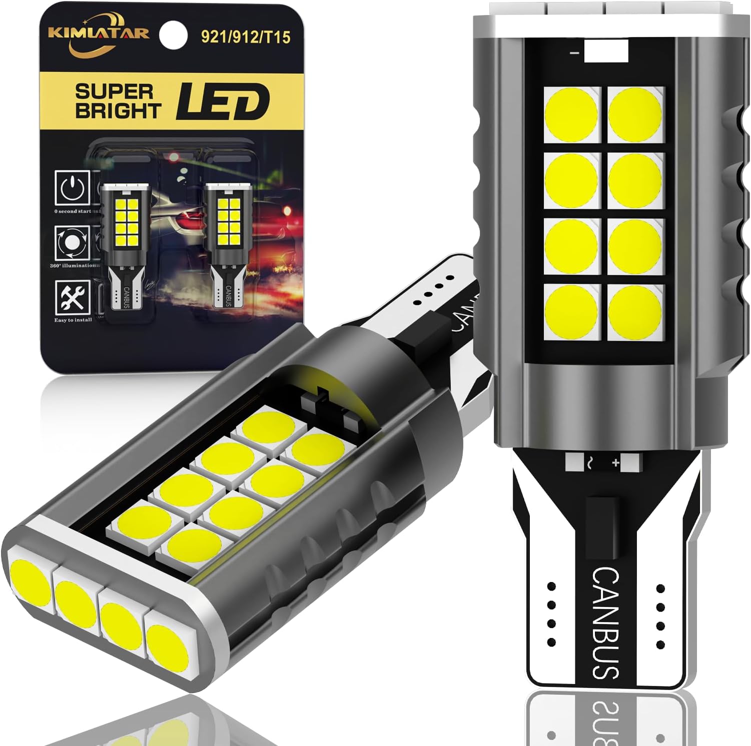 921 LED Bulbs Reverse Light Upgrade 600% Super Bright White 912 T15 Back up lights,W16W 912 LED Bulb Direct Reverse Replacement Lamps（Pack of 2）