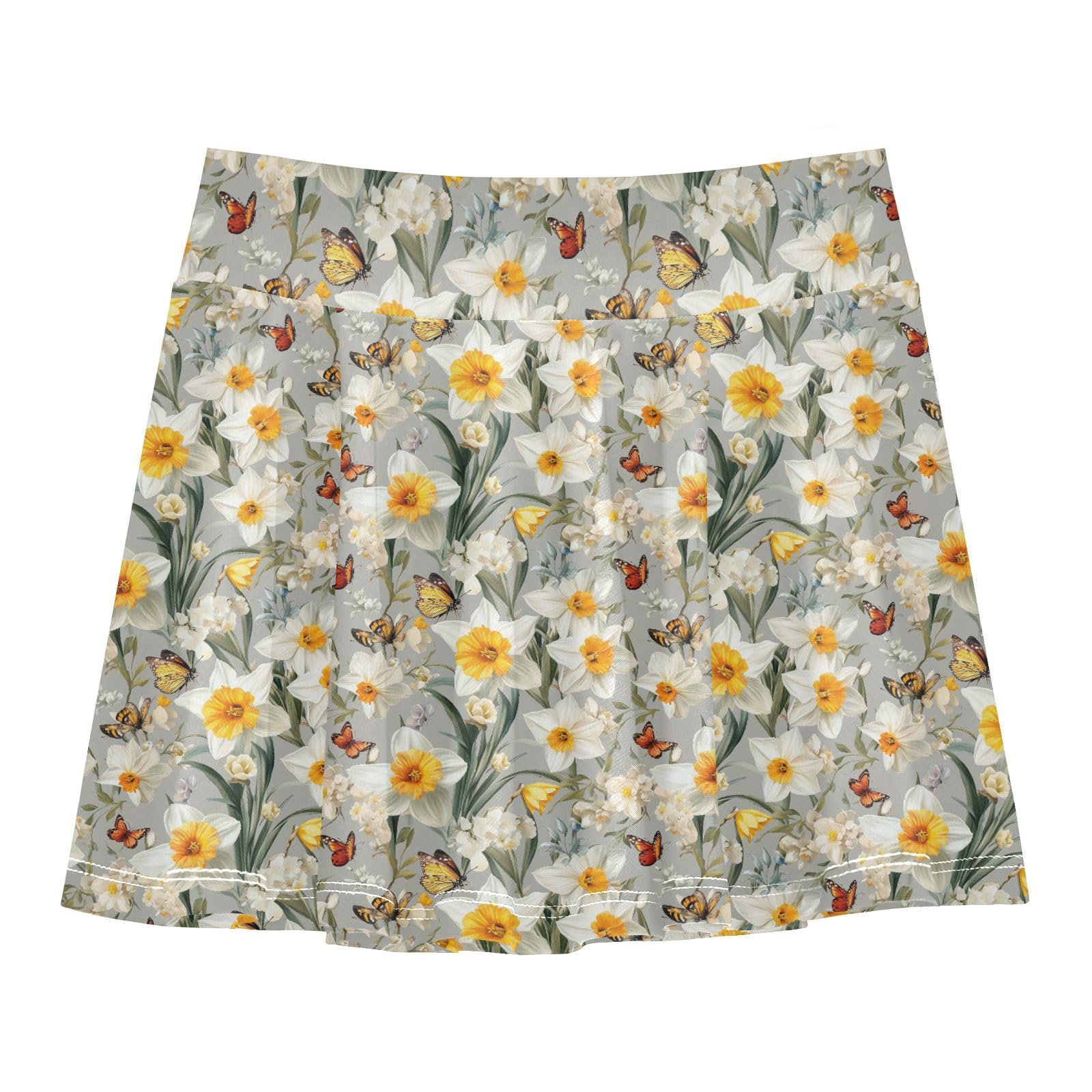 Daffodils in Gray Flowy Girls Skorts with Built-in Shorts Cheer Skirt Toddler Athletic SkortWith Pockets