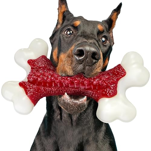 Tough Dog Toys for Aggressive Chewers Large Breed - 8'' Beef Flavor Indestructible Nylon Dog Chew Toys for Large Dogs, Heavy Duty Dog Bone Keep Busy, Teething Dental Care Toy Dog Birthday Gift