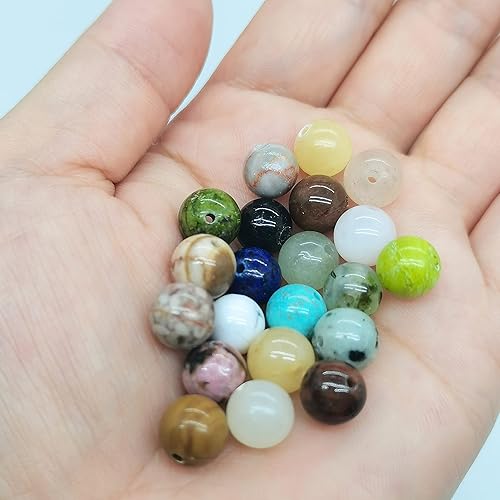 Miniatura 10 de 252 cuentas de piedra redonda natural de 0.315 pulgadas (0.315 in), tamaño de agujero de 0.039 pulgadas (0.039 in), piedra energética curativa para