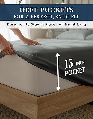 Miniatura 6 de Juego de sábanas King de 100% algodón egipcio de 1000 hilos Sábanas King Premium de 1000 hilos, naturalmente refrescantes y transpirables, algodón