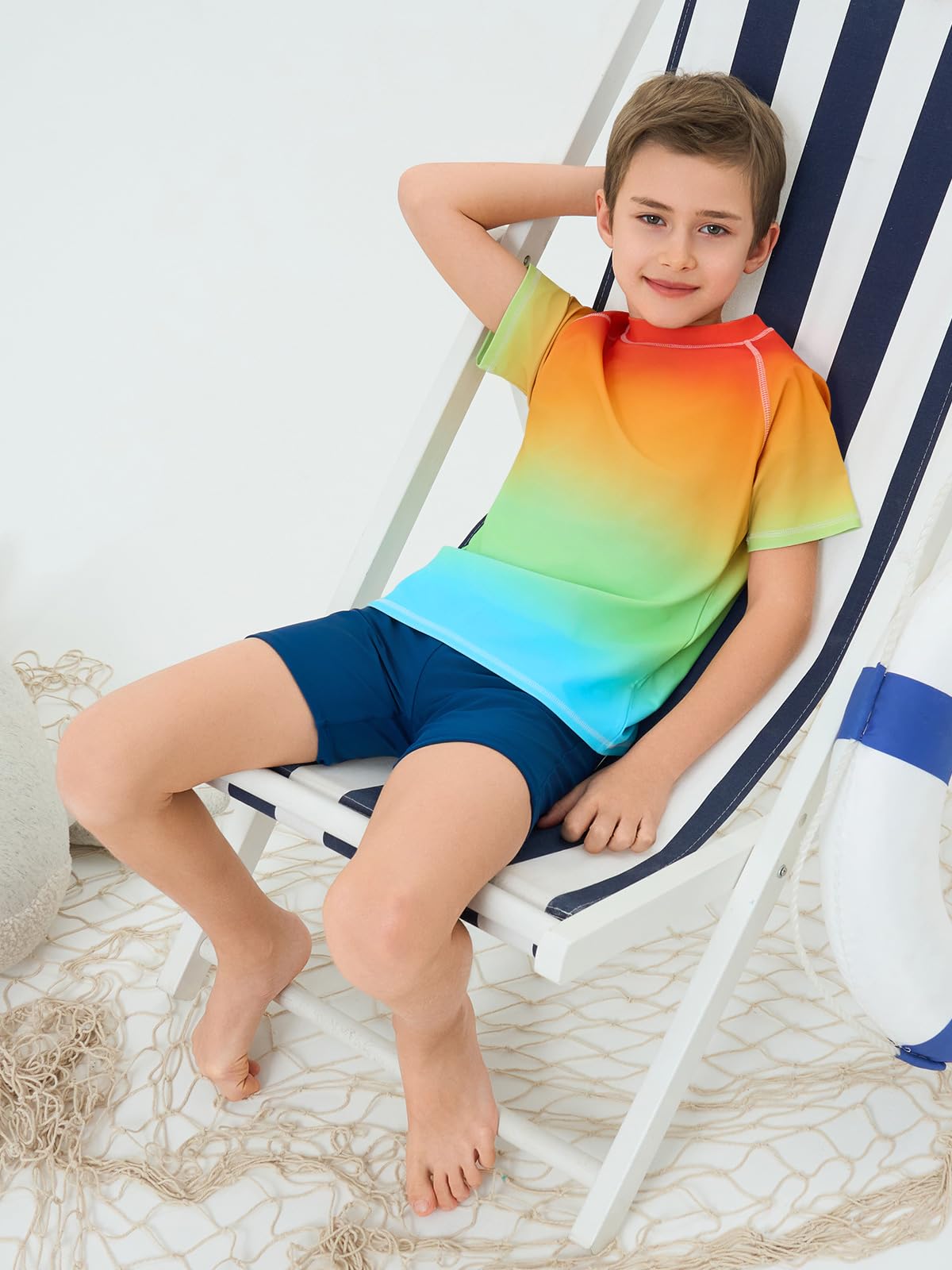 Haloumoning Camiseta de natación de manga corta con protección contra erupciones para niños, con protección solar UPF+ 50, para niños