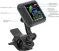 Vista 3 de Afinador de guitarra con clip, afinador de violín recargable por USB con pantalla a color para guitarra acústica eléctrica, bajo ukelele viola