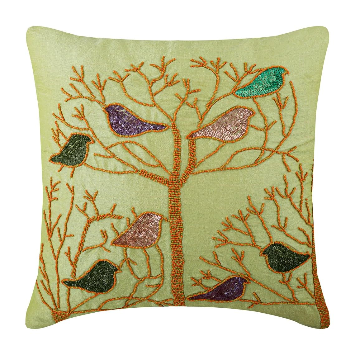 The HomeCentric Verde Lime 50x50 cm Art Silk Federa, Piccione, Paillettes Impreziosito Verde Seta Federa x Divano, Moderno Uccelli Cuscino Home Decor - Pigeon Love
