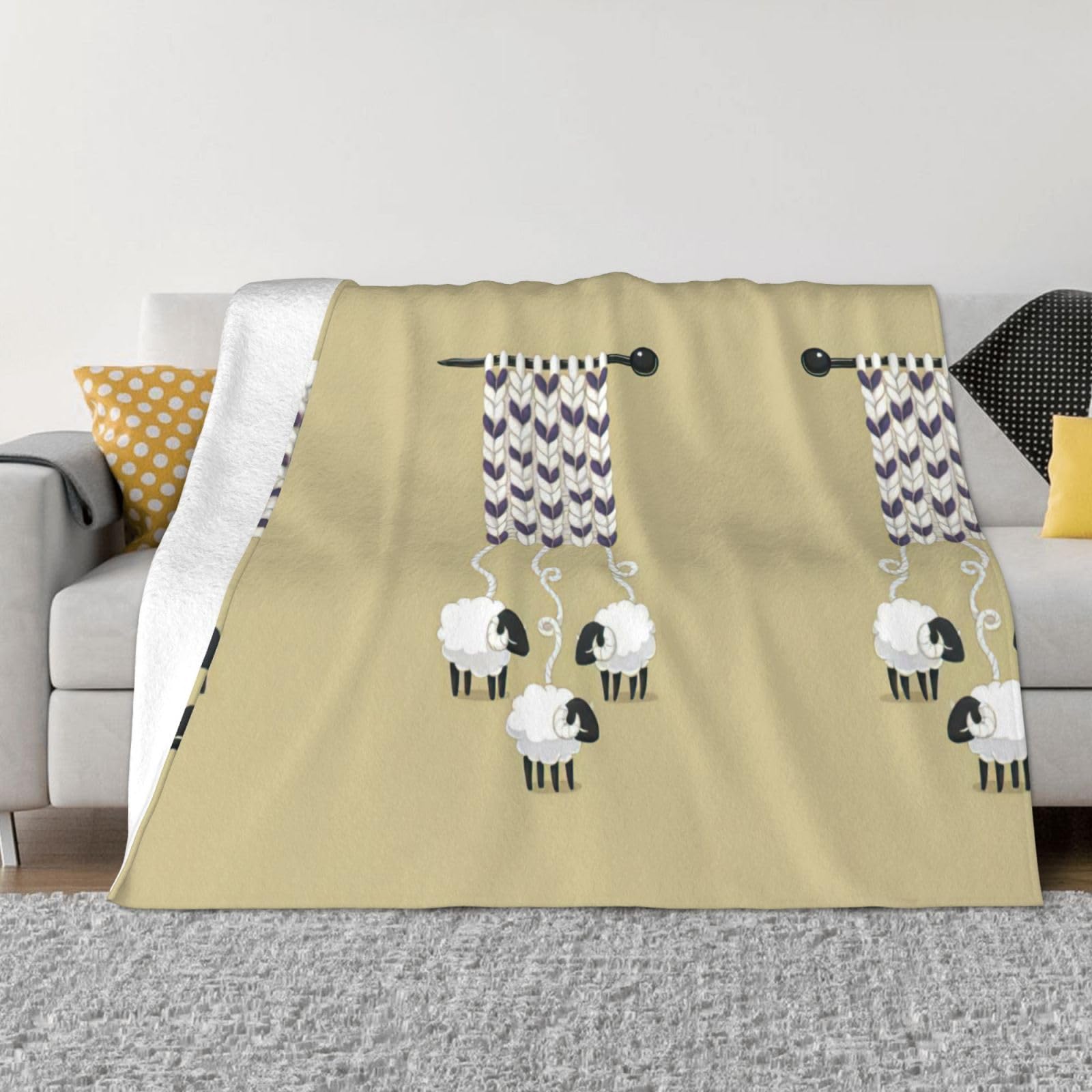Couverture flanelle portable imprimé mouton pour lit, camping et voyage