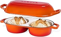 Nuovva Enamelled Cast Iron Dutch Oven for Sourdough Bread - Double Round Loaf Pan, 16.5cm, 500°F Oven Safe, Non-Stick Orange