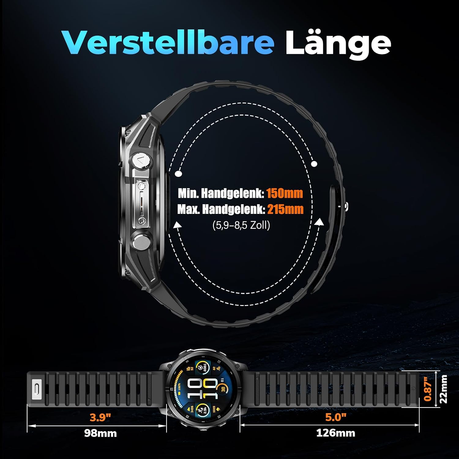 Starke magnetische Silikon Armband für Garmin Fenix 8/8 Pro 47mm/7/6/5/7 Pro/6 Pro/5 Plus, 22mm Quickfit Armband kompatibel mit Epix Gen 2/Forerunner 935/945/955/965/Approach S60/S62 - 6