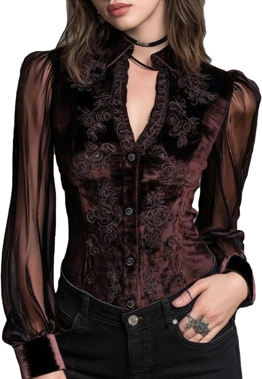 Velvet Shirt Women Long Sleeve Lapel Velvet Patchwork Shirt Comfy Going Out Tops for Wonen Elegant 2026