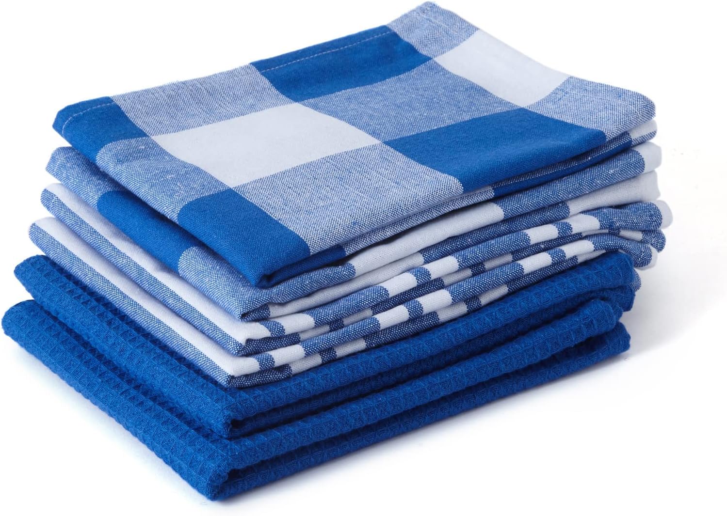 Encasa Homes Kitchen Dish Towels XLarge 18" x 28" (6 pcs Set of Waffles, Stripe & Checks