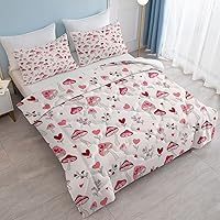 Vista 46 de SOULZZZ Juego de ropa de cama retro hippie tamaño matrimonial, edredón floral de hongos margaritas para niñas y mujeres, edredón negro con 2 fundas