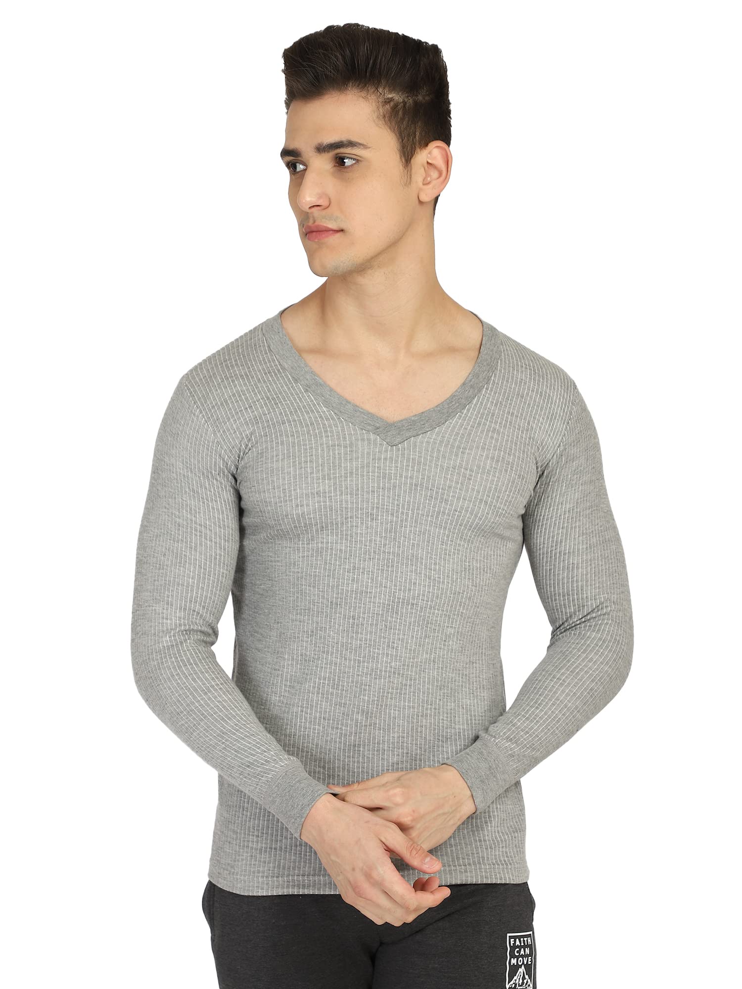 Bodycare Mens Tops V Neck Full Sleeves Pack of 1-Gray Melange-image-15