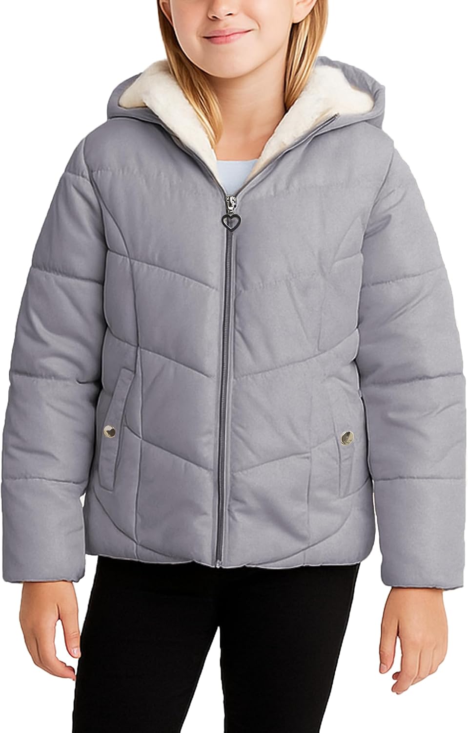 KENSIE GIRL Girls Puffer Jacket - Warm Polar Fleece Lined Insulated Hooded Winter Jacket - Cozy Quilted Winter Coat for Girls